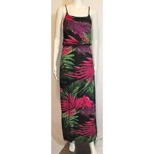 Aquamar Women's Black Viscose Tropical Cutout Sleeveless Maxi Dress Size S